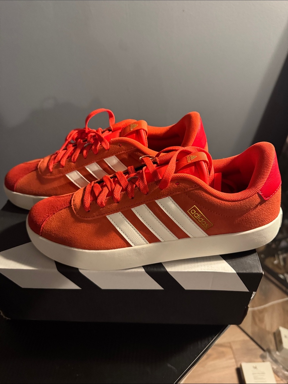 adidas Red Suede VL Court 3.0 Sneakers with White Stripes